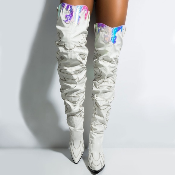 NEW🔥Slouchy Over The Knee Cowboy Boot Chunky Heel - Picture 3 of 5